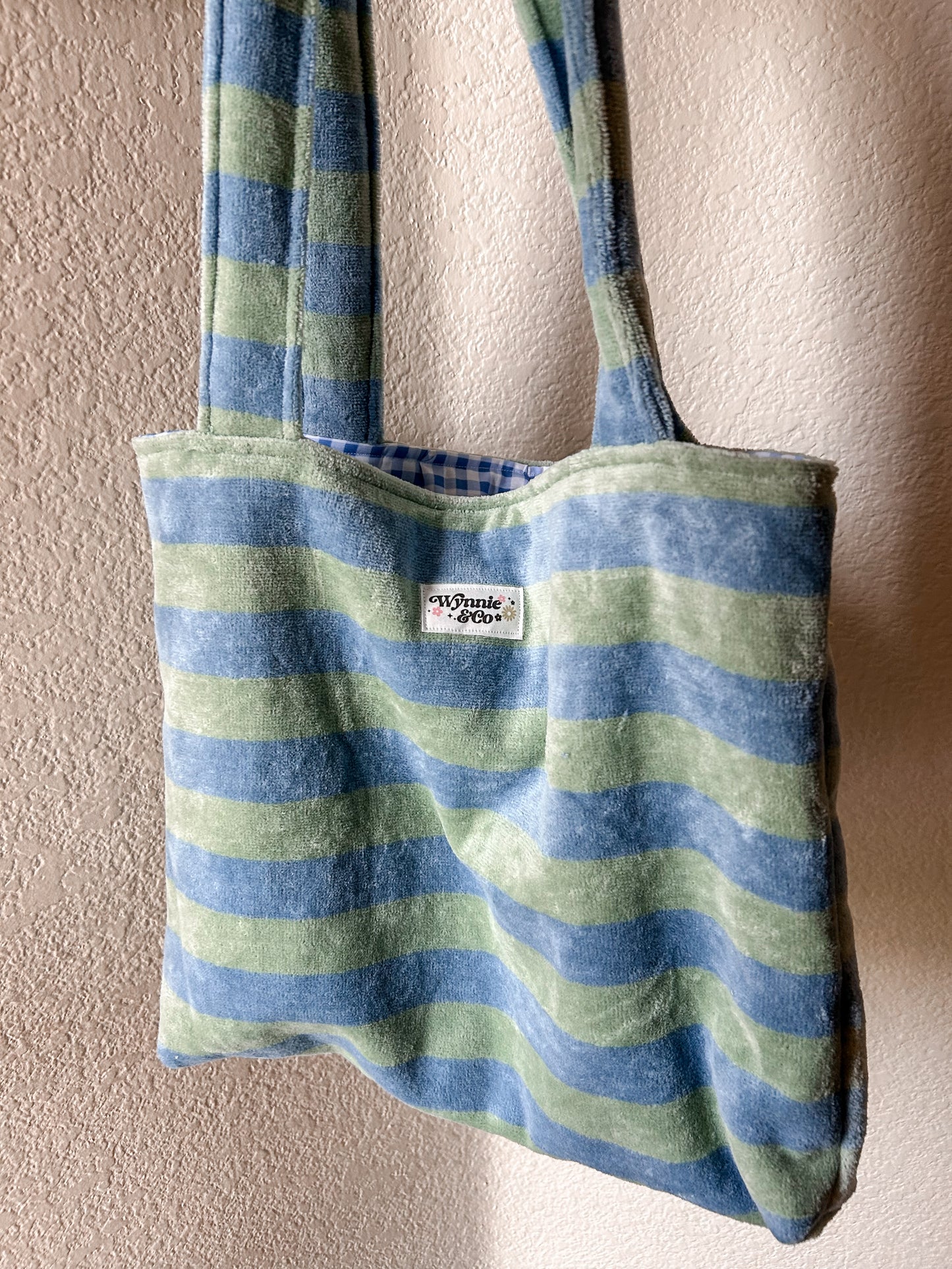 Green&Blue striped towel tote