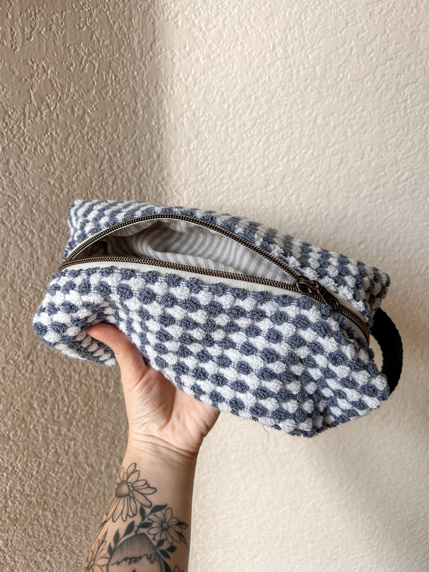 blue&white towel boxy bag (medium)