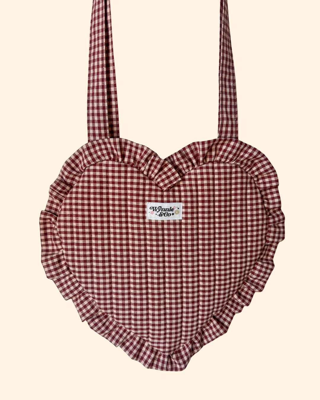 Red&Tan Gingham Ruffle Heart Tote
