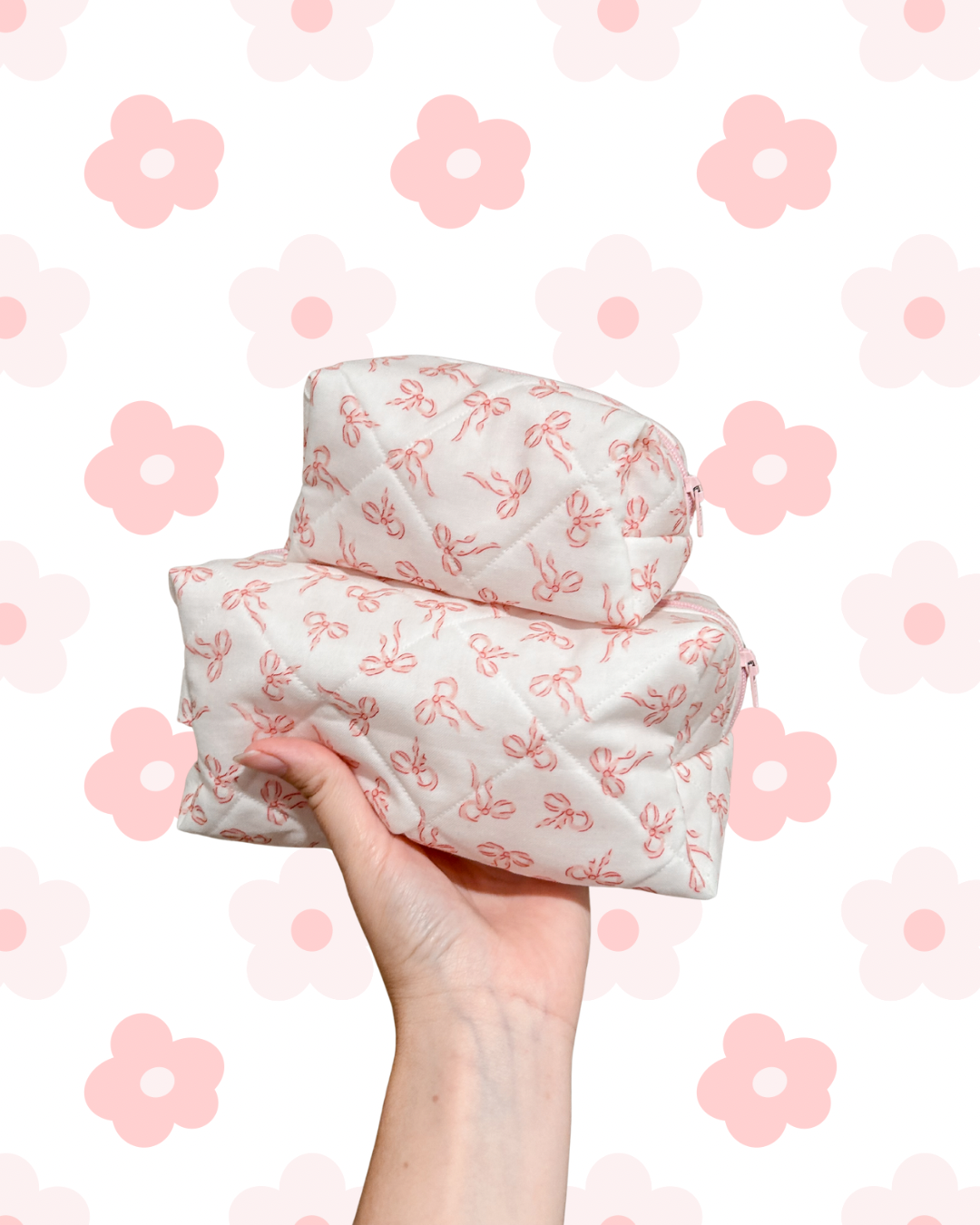 Coquette Bow Quilted Makeup Bag