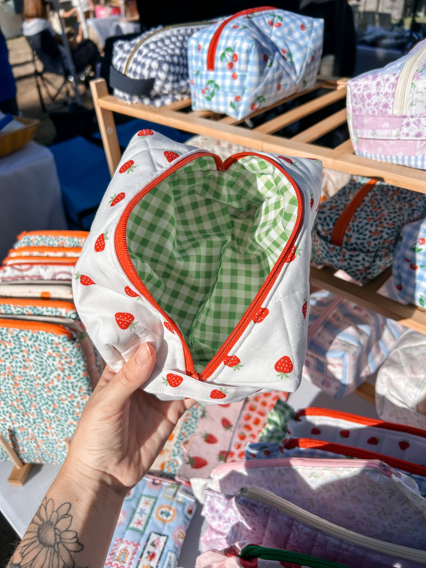 Tiny Strawberry Quilted Makeup Bag
