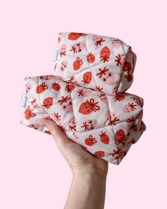 Silly Strawberries Quilted Makeup Bag