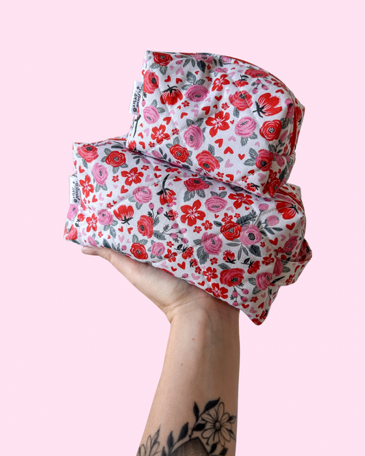 Valentine’s Flowers Quilted Makeup Bag