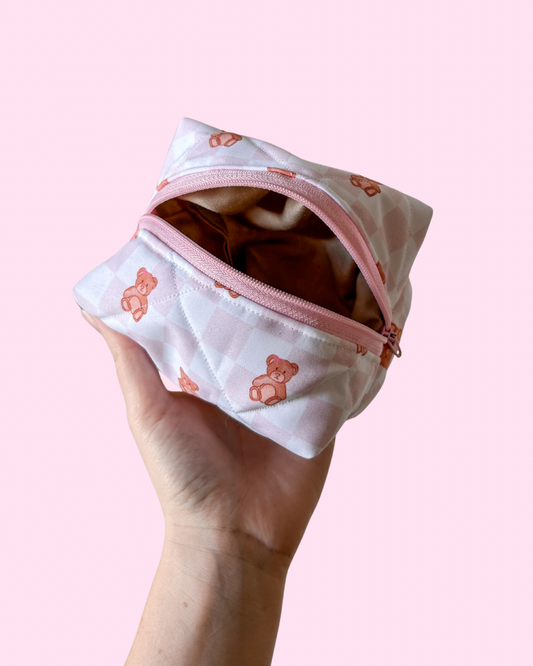 Mini Teddy Quilted Makeup Bag