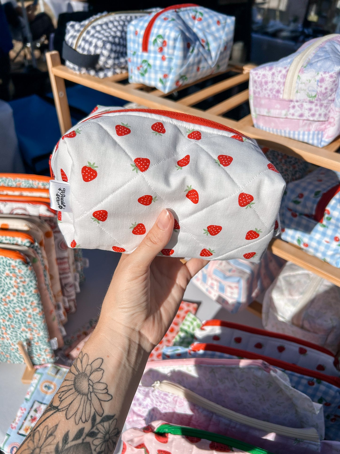 Tiny Strawberry Quilted Makeup Bag