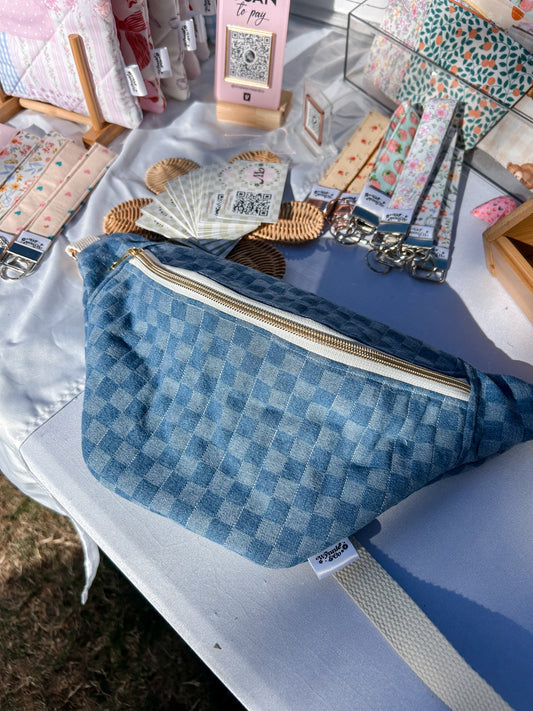 Denim Checkered Belt Bag
