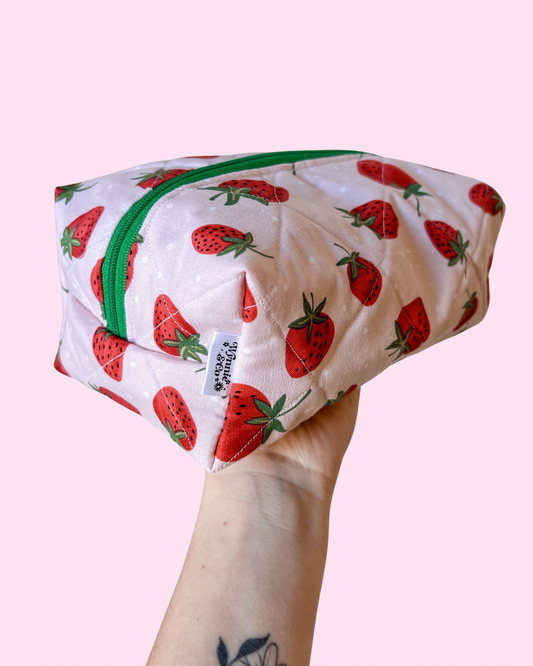 Strawberry Quilted Makeup Bag