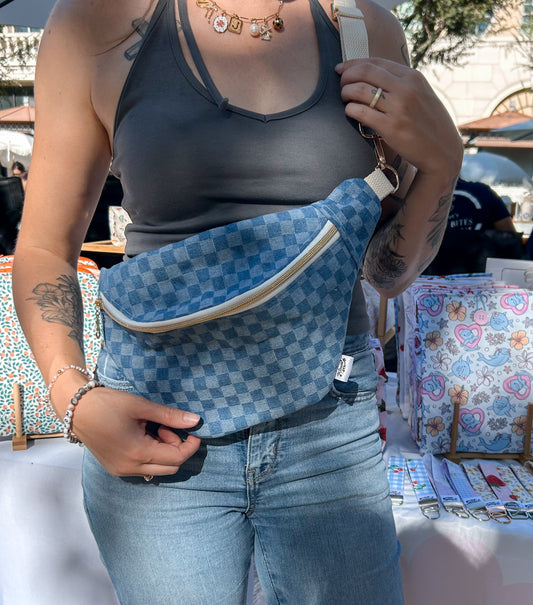 Denim Checkered Belt Bag