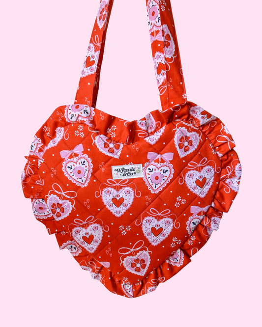 Doily Heart Ruffle Tote