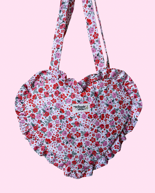 Floral Heart Ruffle Tote