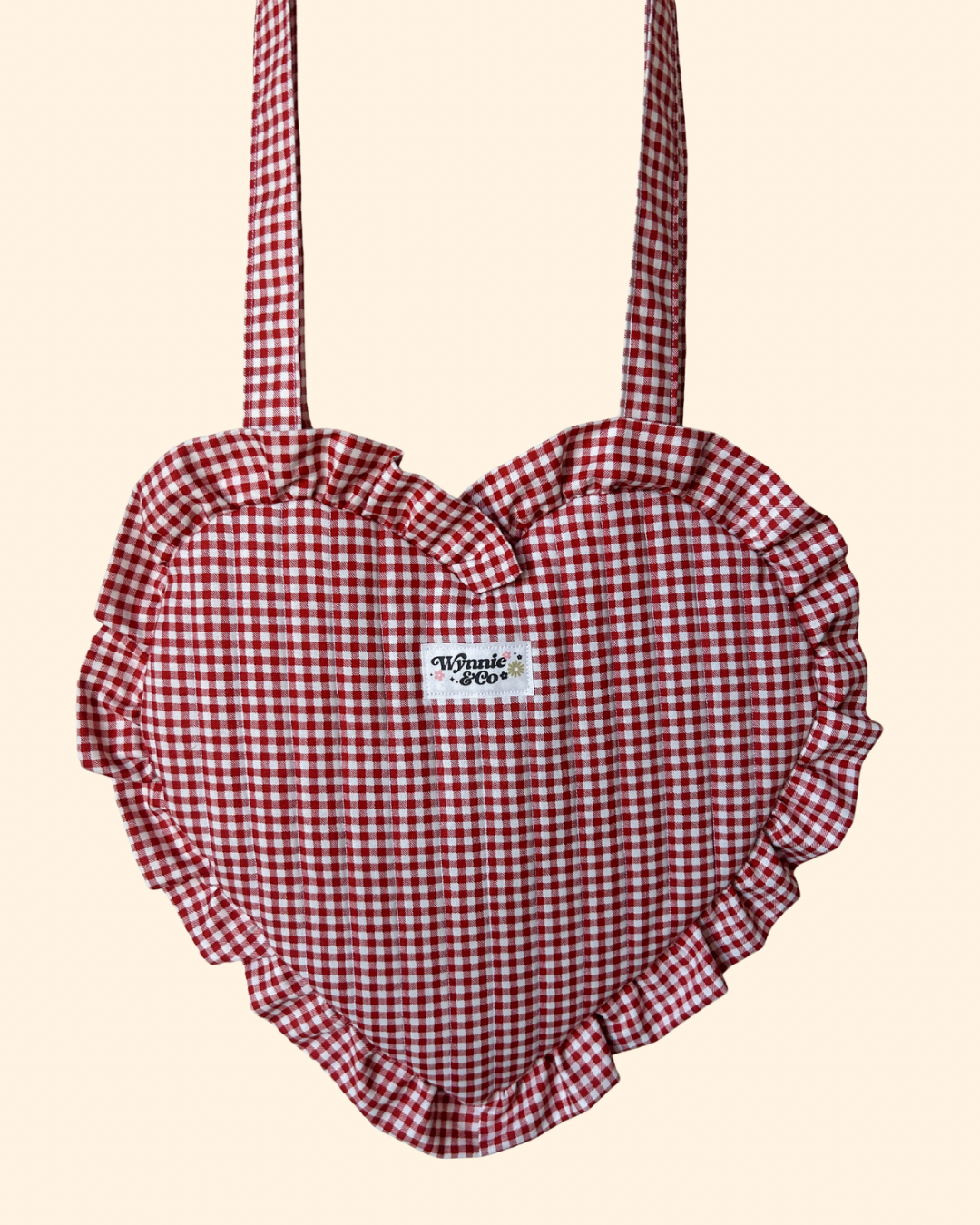 Red&White Gingham Ruffle Heart Tote